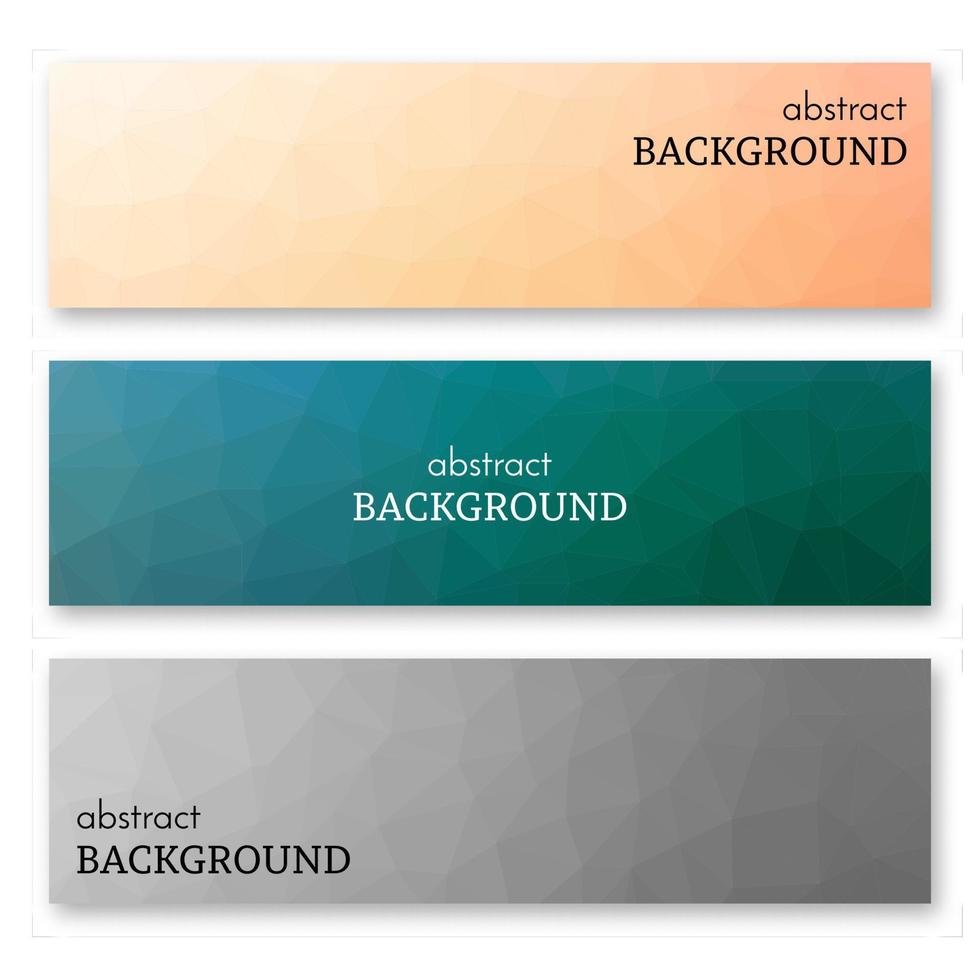 Set of three multi colored banners in low poly art style. Background with place for your text. Vector illustration