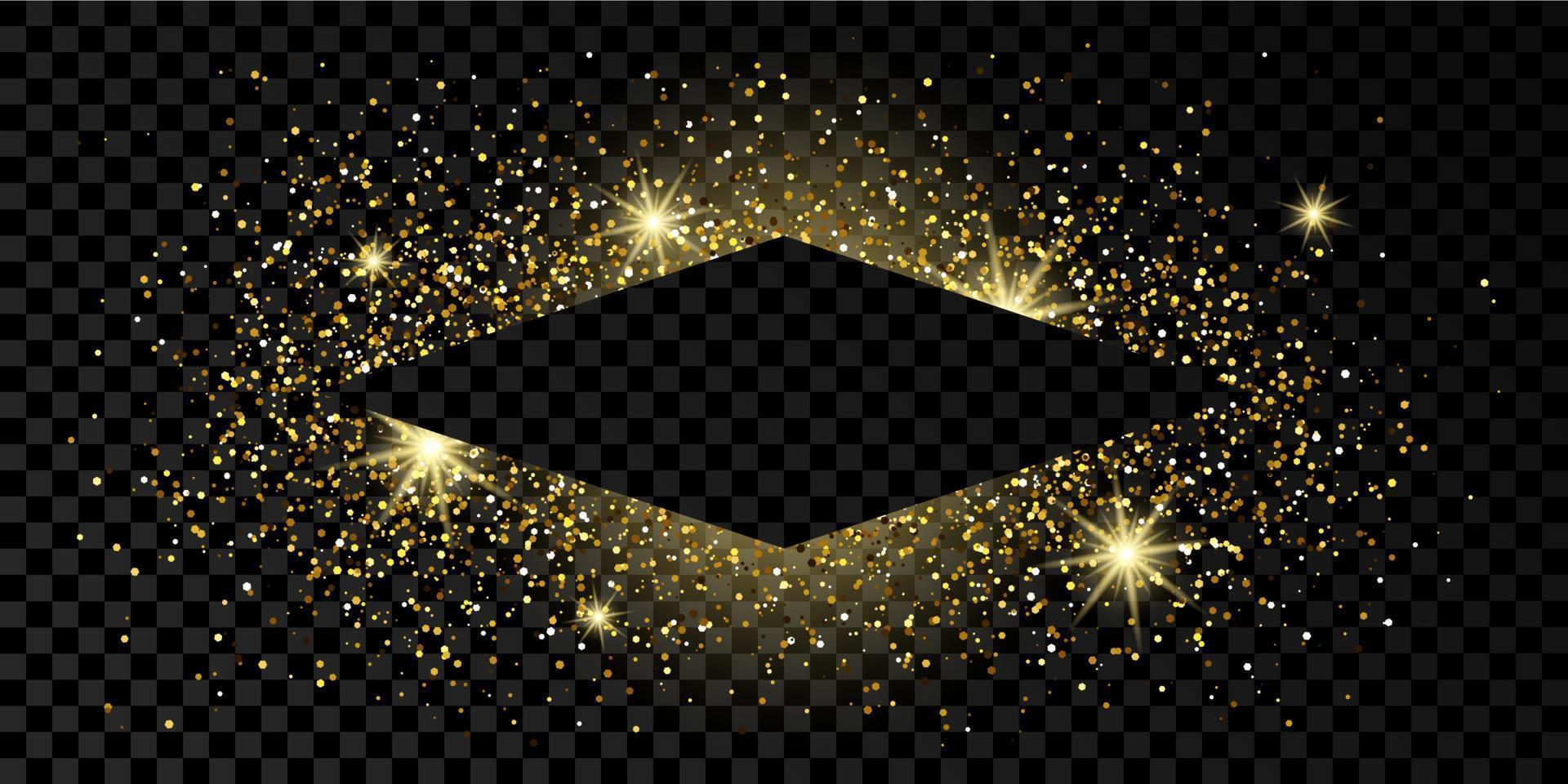 Golden rhombus frame with glitter, sparkles and flares vector