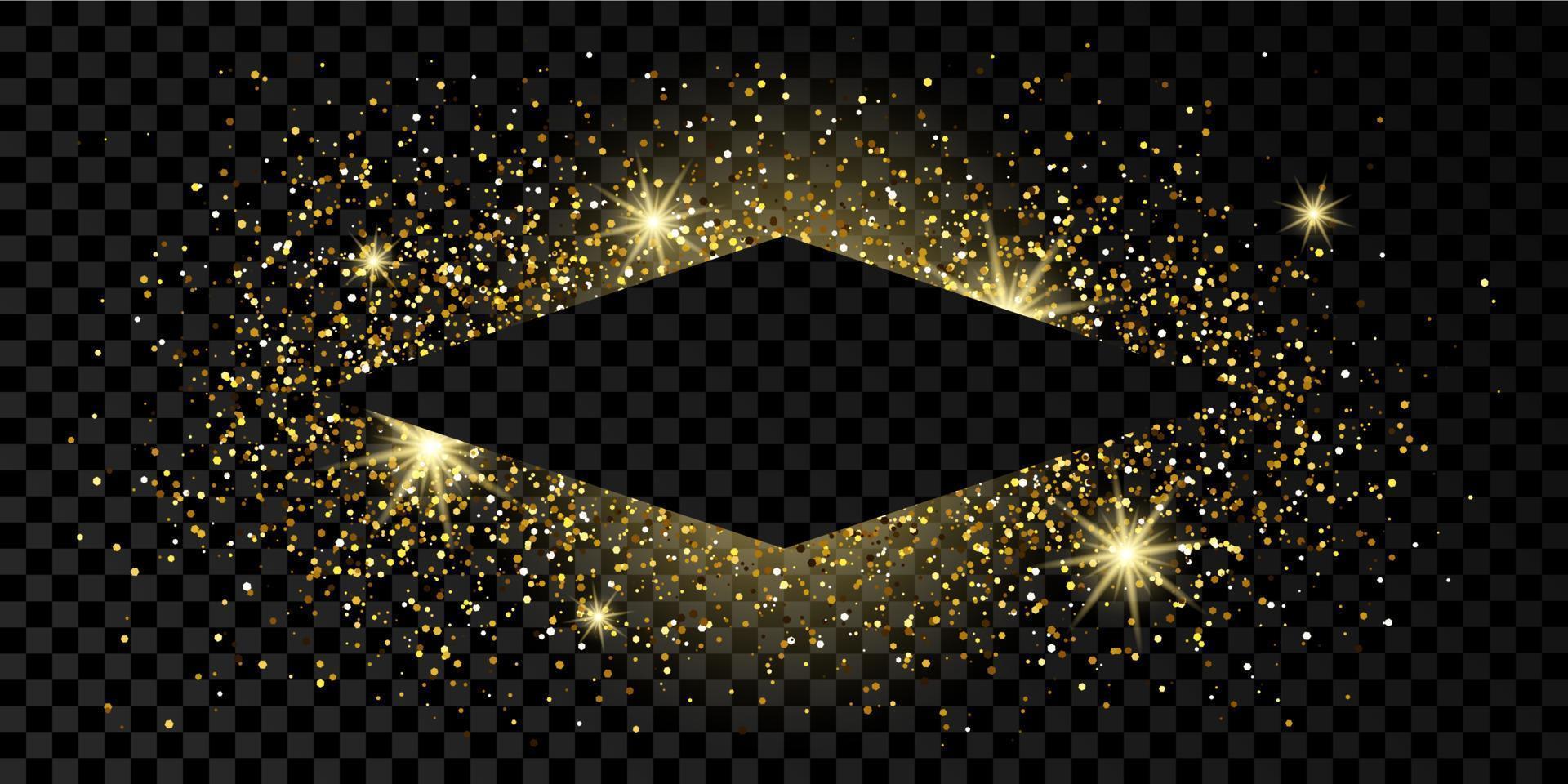 Golden rhombus frame with glitter, sparkles and flares vector