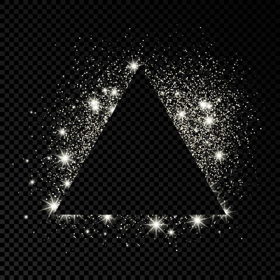 Triangle frame with silver glitter on dark transparent background. Empty background. Vector illustration.