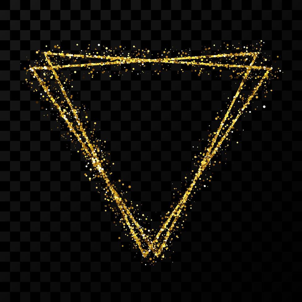 Gold double triangle frame. Modern shiny frame with light effects