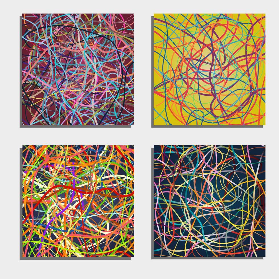 Set of four beautiful abstract backgrounds with moving colorful lines. Bright background of curves lines with a lot of colors. Vector illustration.