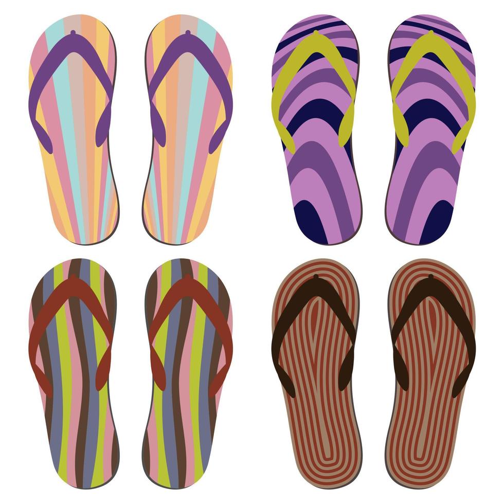 Set of Beach Slippers. Colorful Summer Flip Flops Over White Background vector