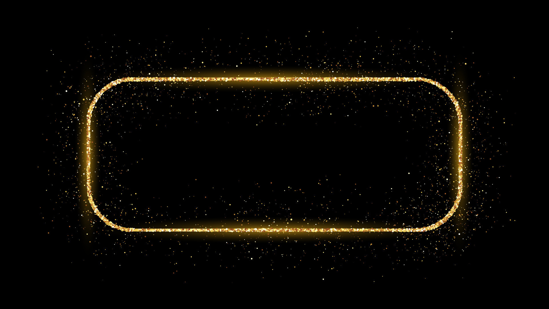 Golden rounded rectangle frame with glitter, sparkles and flares on