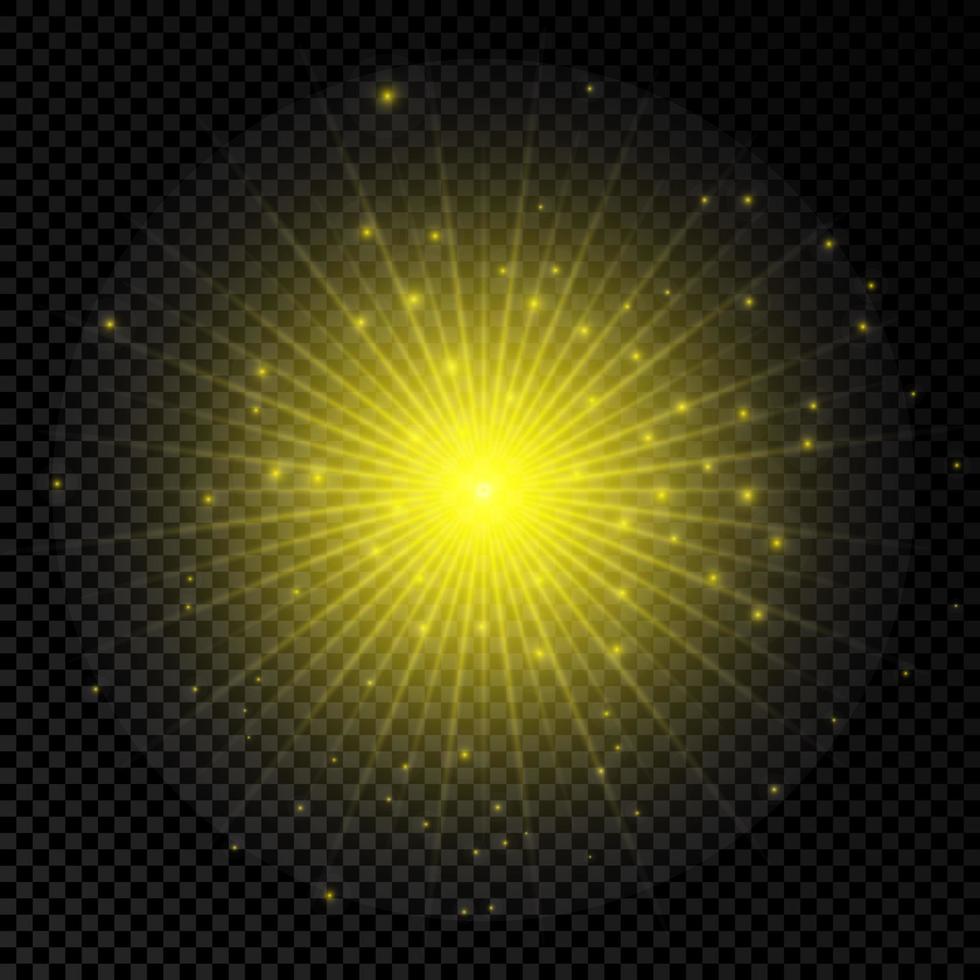 Light effect of lens flares. Yellow glowing lights starburst effects with sparkles vector