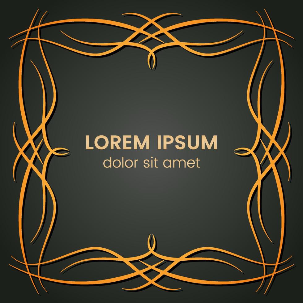 A square golden monogram element on a dark background. Vector illustration.