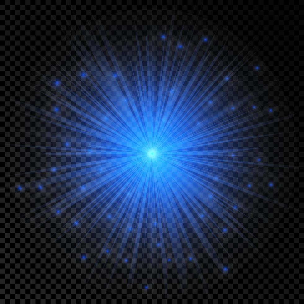 efecto de luz de destellos de lente. luces azules brillantes efectos de estallido estelar con destellos vector