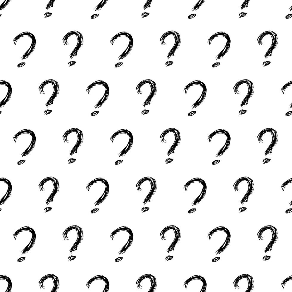 Seamless pattern with hand drawn question mark symbol. Black sketch question mark symbol on white background. Vector illustration