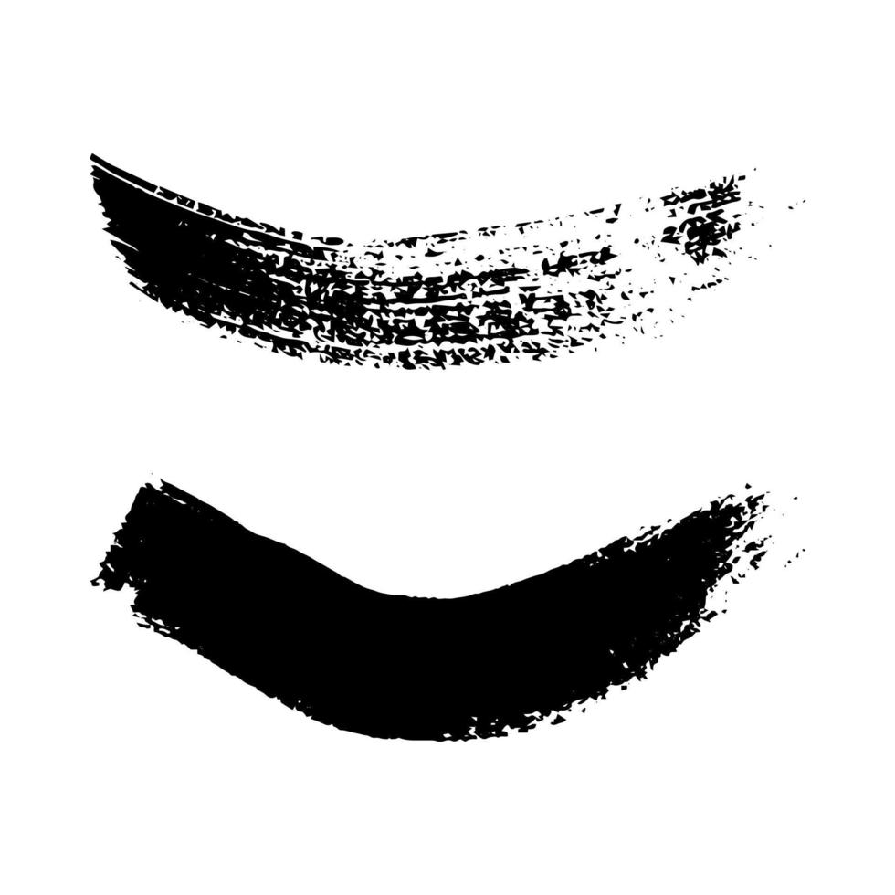 Black grunge brush strokes. Two painted wavy ink stripes. Ink spot isolated on white background. Vector illustration