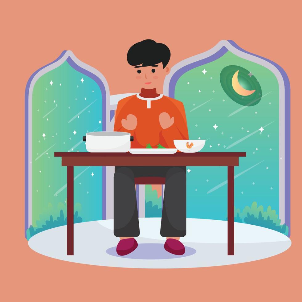 a young man is praying to break his fast vector