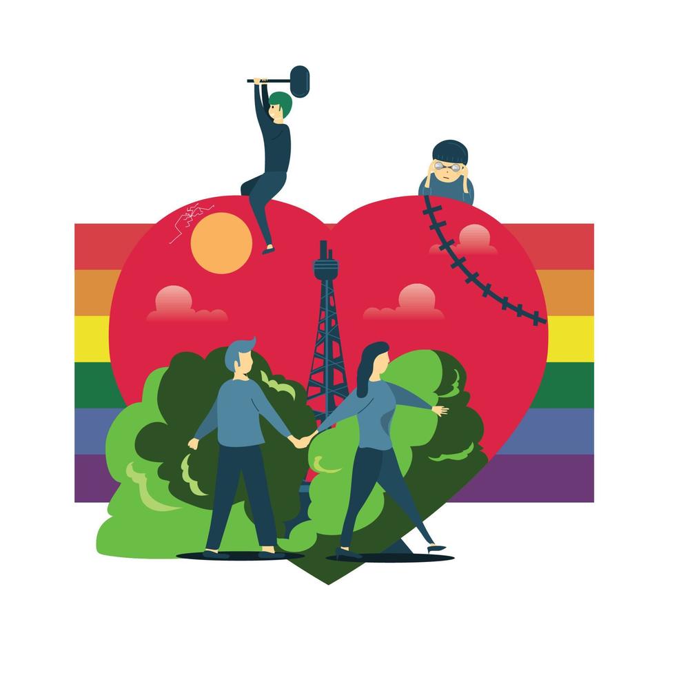 couple community concept. Vector illustration in flat style with LGBTQ flag.