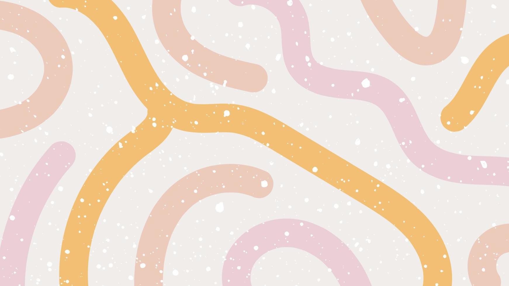 Curved stripes cute abstract pattern on beige background. Lines and dots in pink, yellow, peach colors. Hand drawn vector texture backdrop. Childish doodle scribble banner template