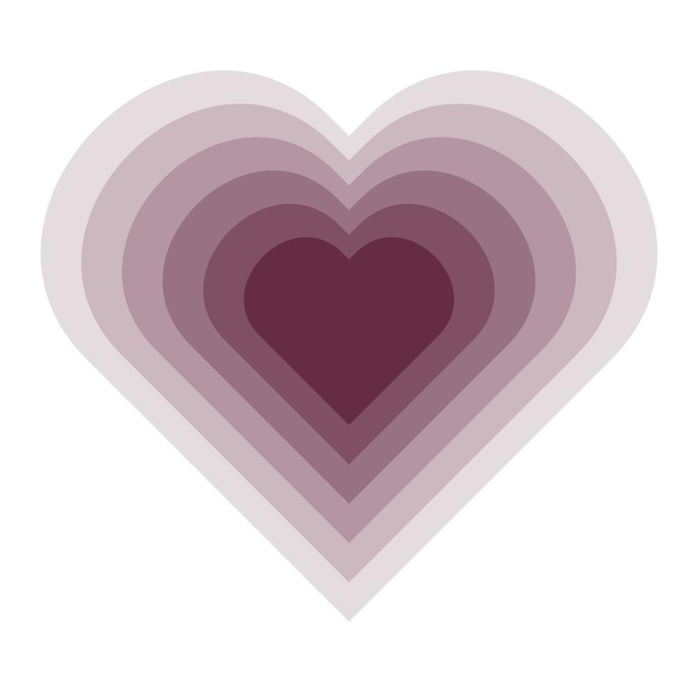 Tunnel of Concentric hearts shape in pastel vinous colors. Romantic cute icon in pop art hippie style. Heart-shaped concentric stripes vector background. Girlish romantic surface design