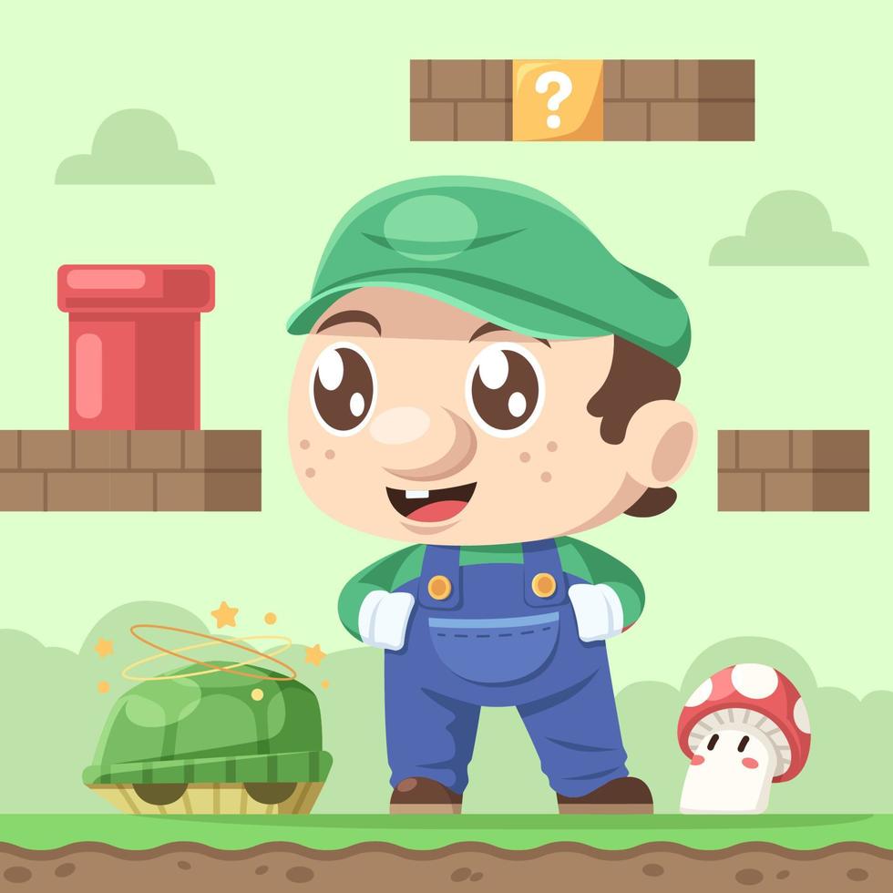 Plumber with Mushroom and Turtle vector