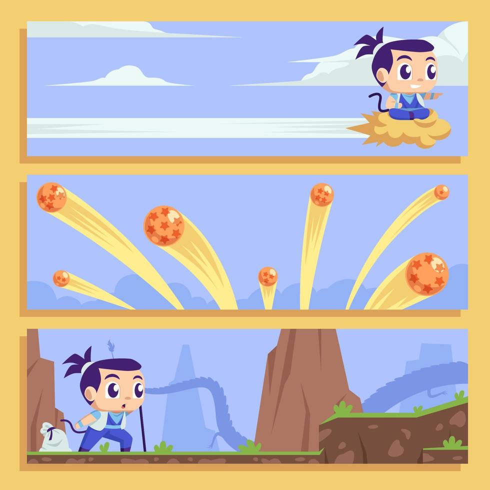Adventure Boy Looking for Star Balls Banner Set vector