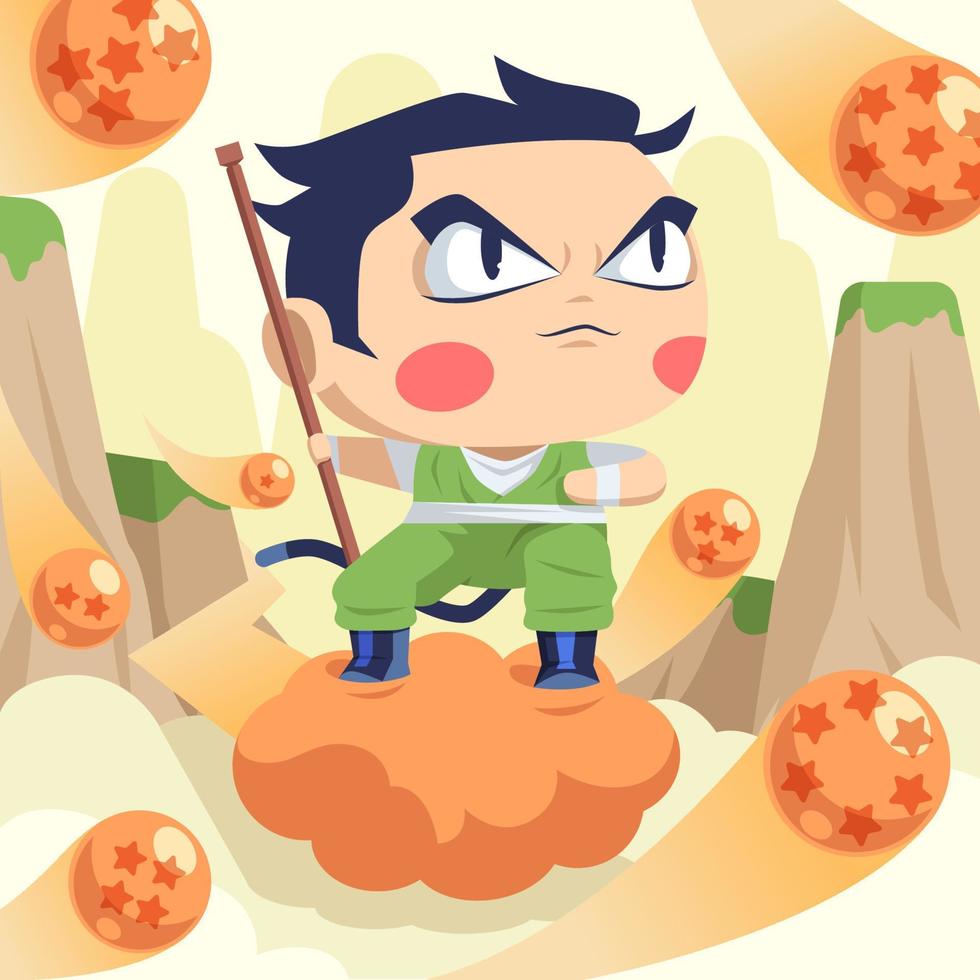 Karate Boy Riding Magic Cloud vector