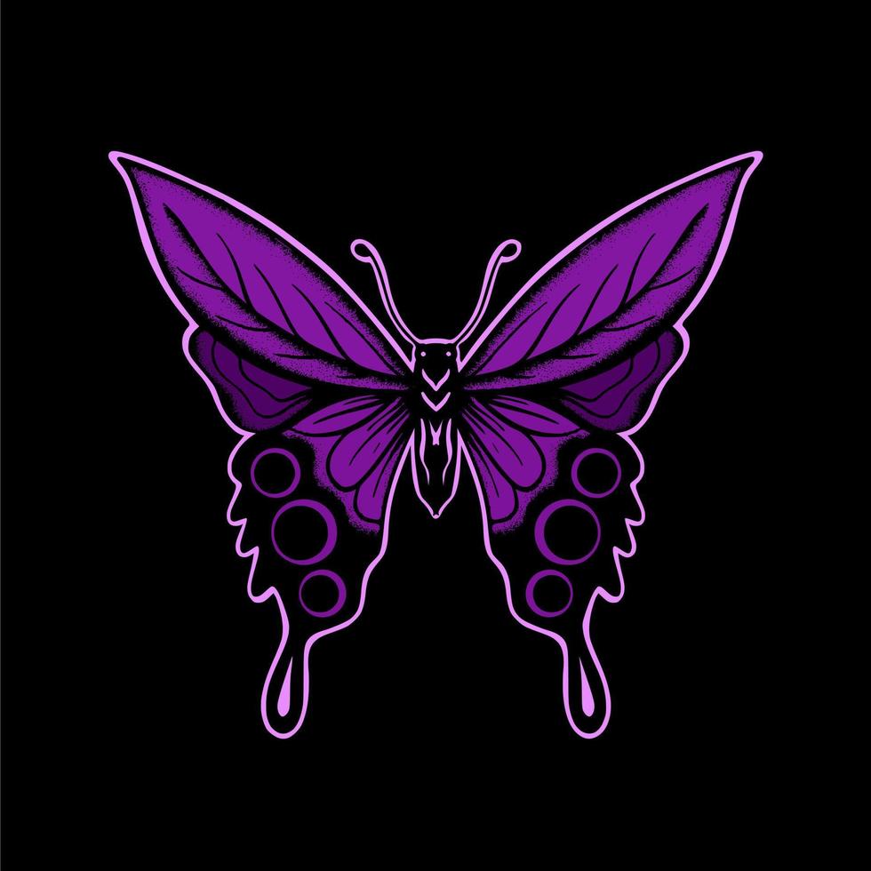 Purple butterfly art Illustration hand drawn style premium vector for tattoo, sticker, logo etc