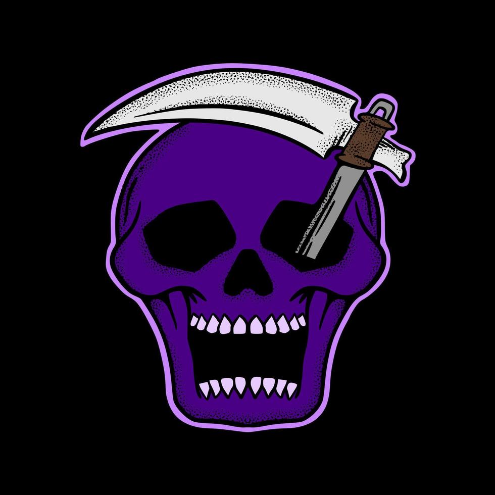 Purple skull art Illustration hand drawn style premium vector for tattoo, sticker, logo etc