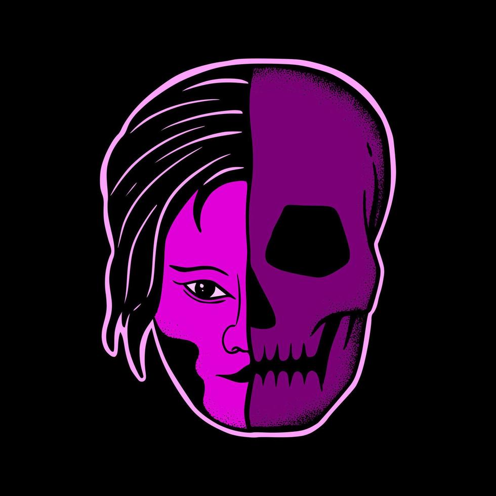 Girl skull art Illustration hand drawn style premium vector for tattoo, sticker, logo etc