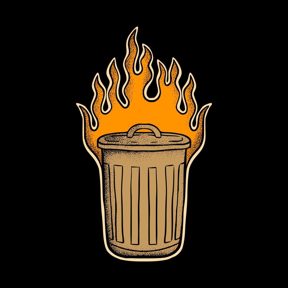 Trash can art Illustration hand drawn style premium vector for tattoo, sticker, logo etc