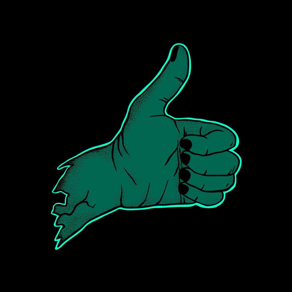 Green hand thumbs up art Illustration hand drawn style premium vector for tattoo, sticker, logo etc