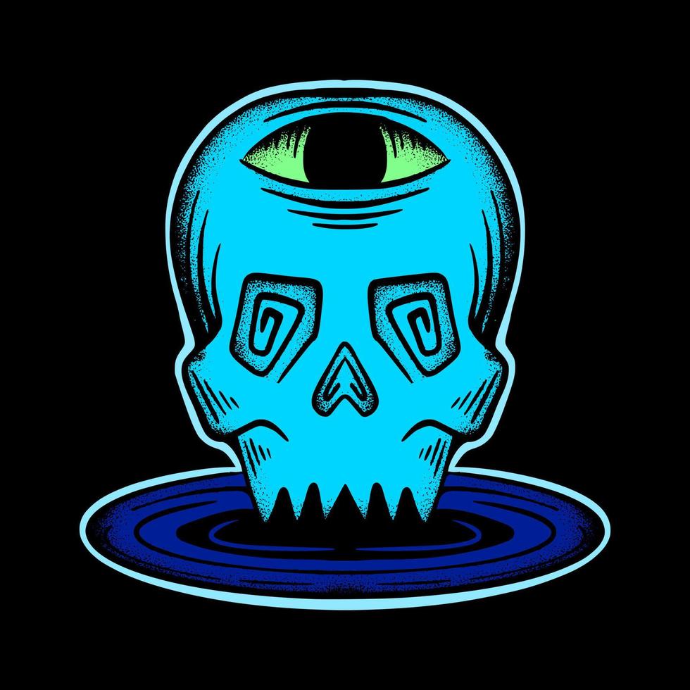Blue skull art Illustration hand drawn style premium vector for tattoo, sticker, logo etc