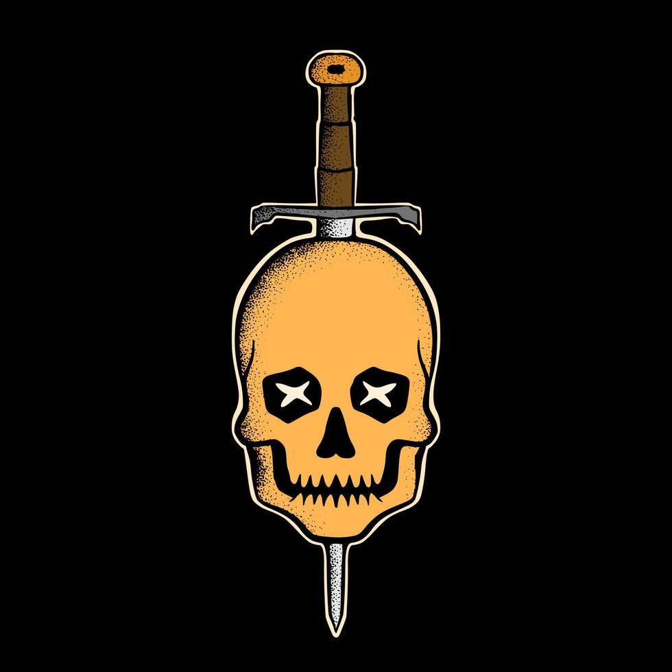 Skull with sword art Illustration hand drawn style premium vector for tattoo, sticker, logo etc