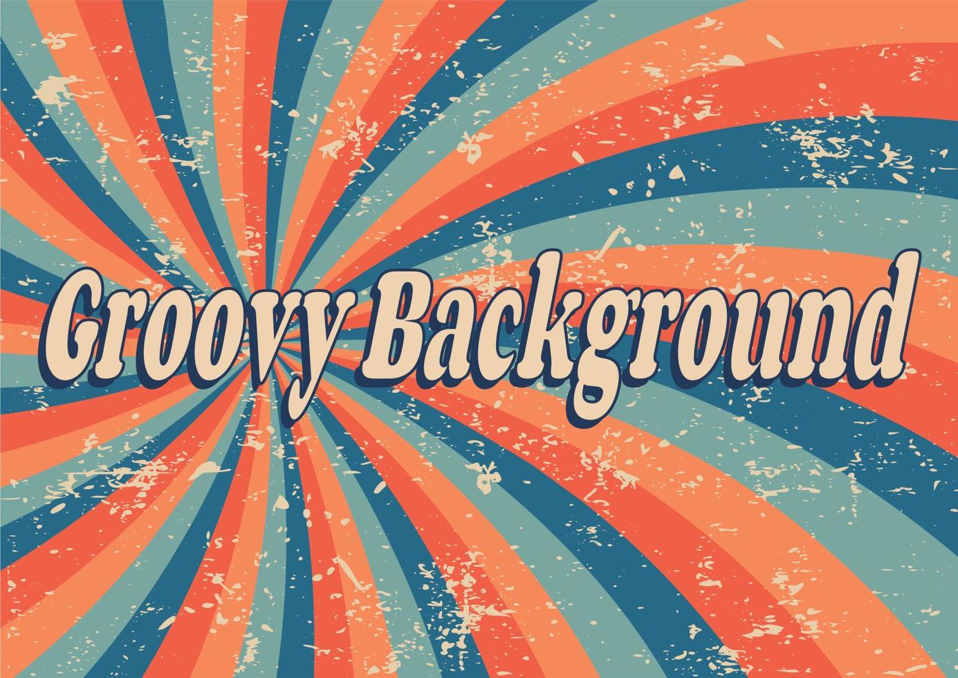Striped spiral psychedelic groovy background, wavy banner, vector abstract old fashioned art in 1970s groovy style with scuffed texture.