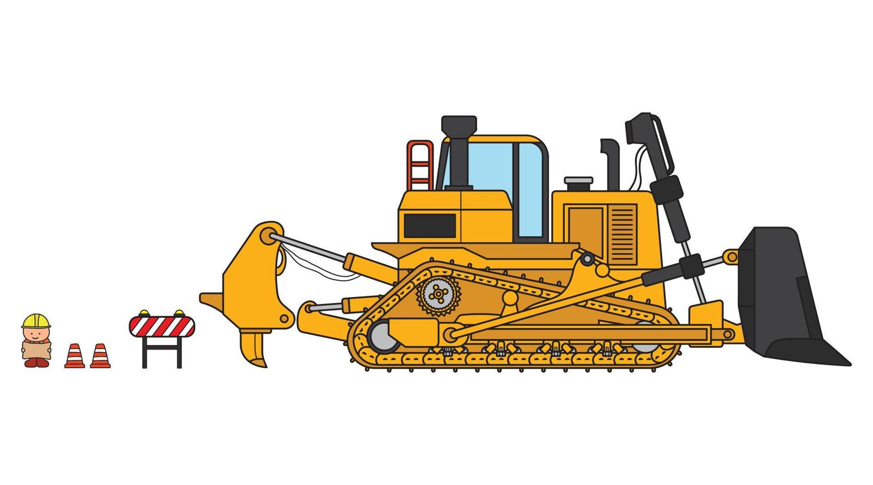 Vector illustration color children construction large bulldozer with construction worker clipart