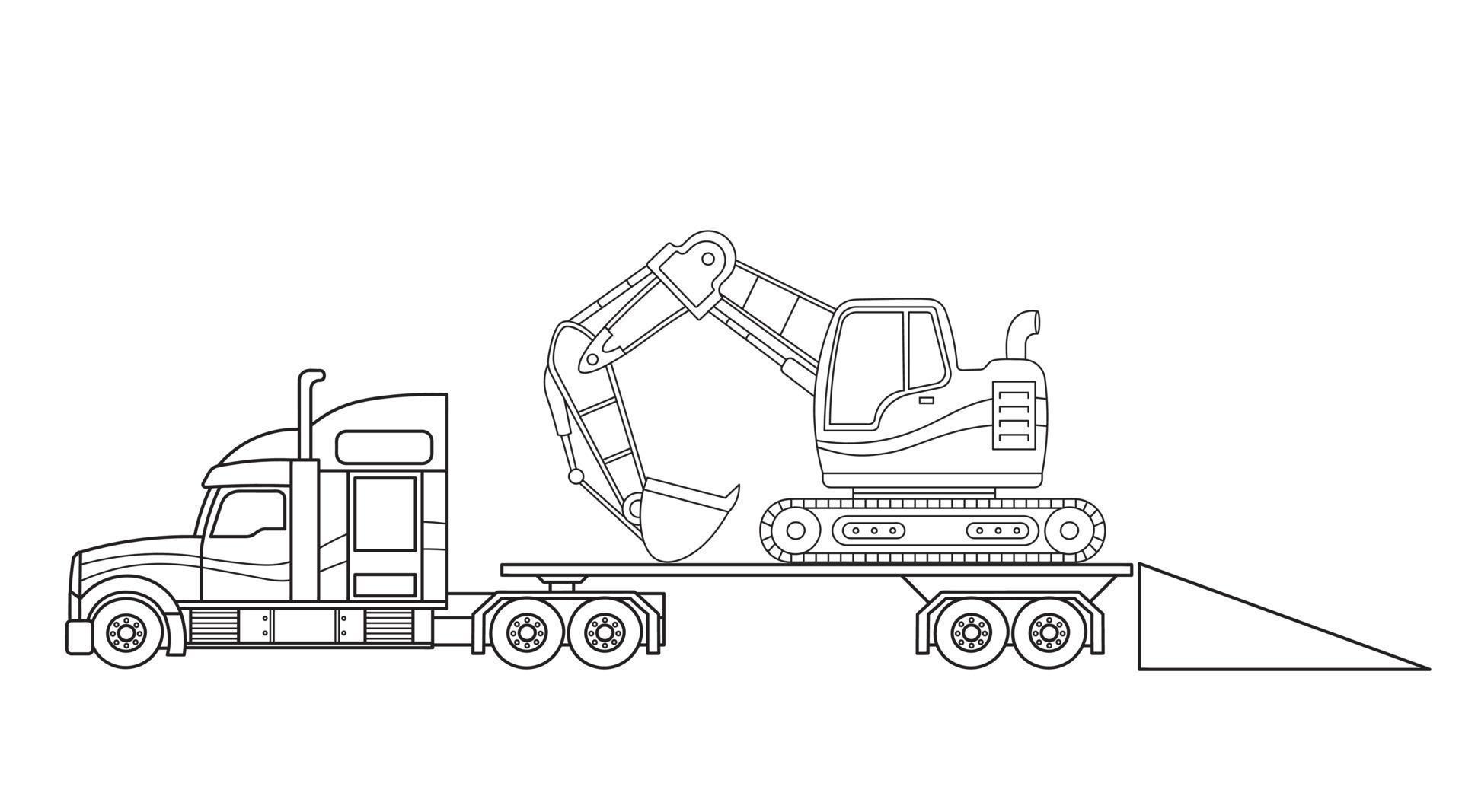 Hand drawn Vector illustration color children construction trailer