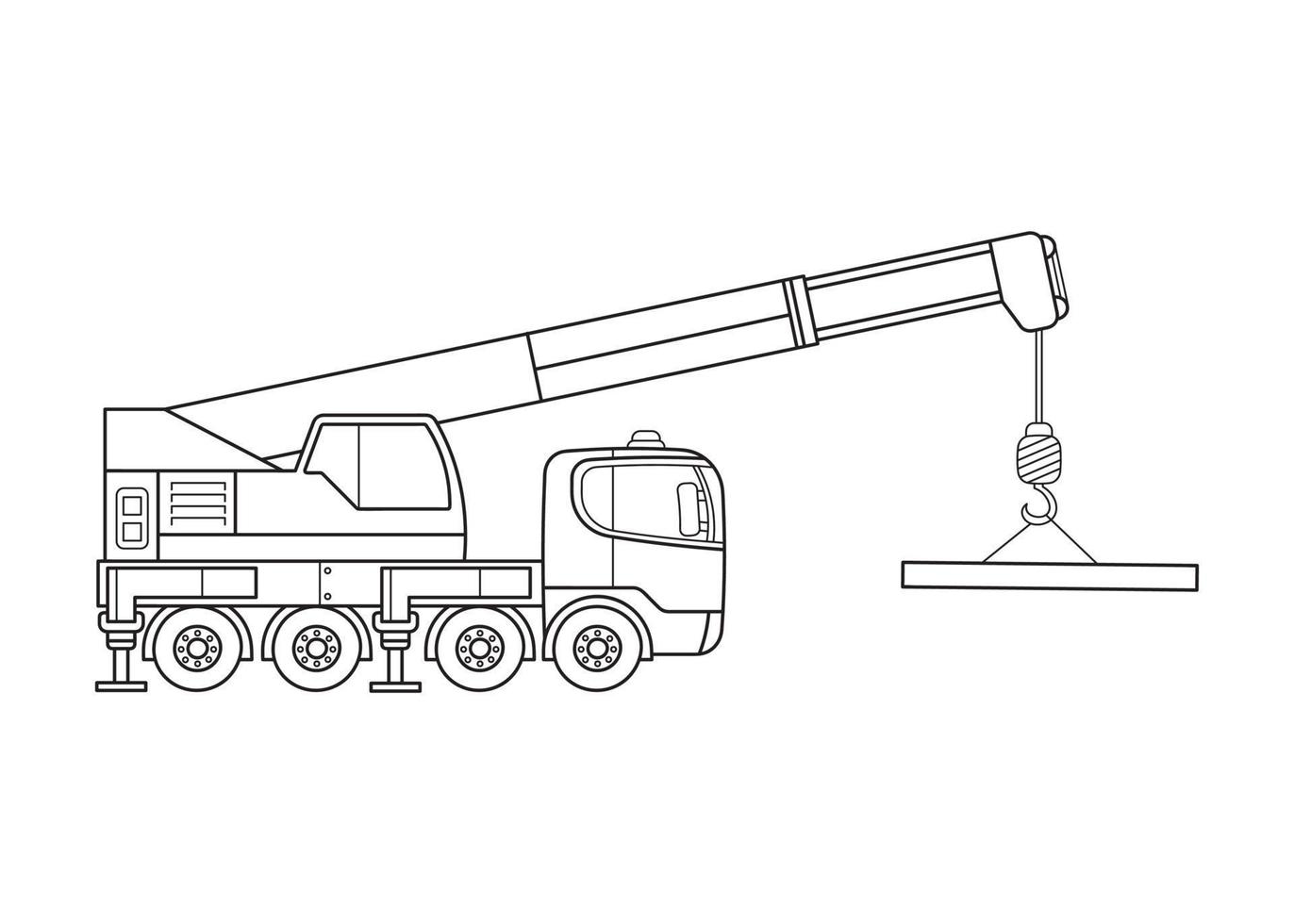 Hand drawn Vector illustration color children construction crane truck
