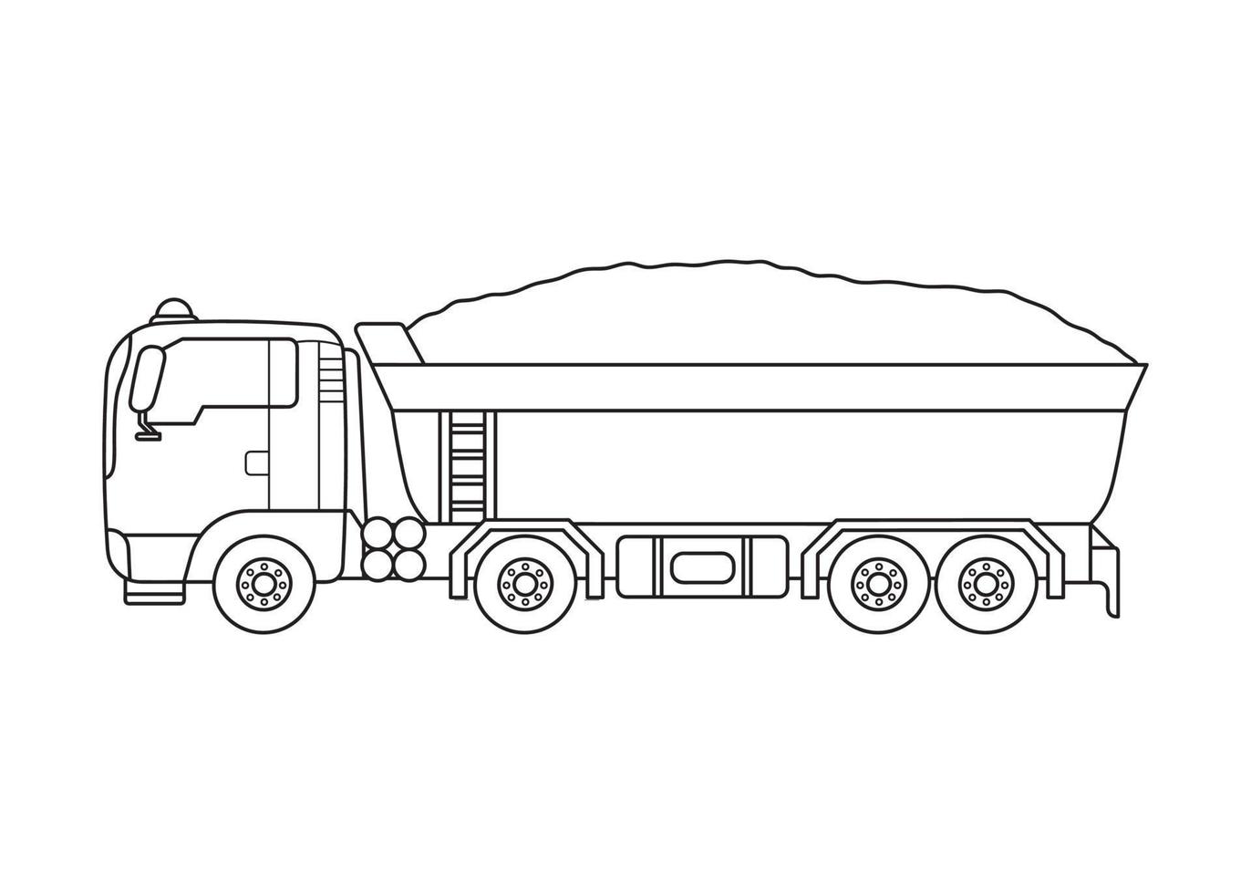 Hand drawn Vector illustration color children construction dump truck carrying dirt