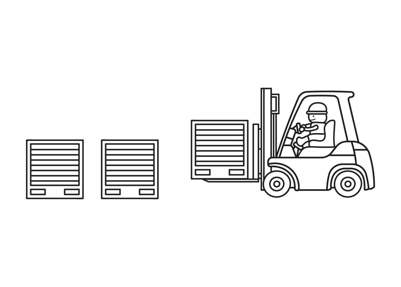 Hand drawn Vector illustration color children construction worker driving forklift