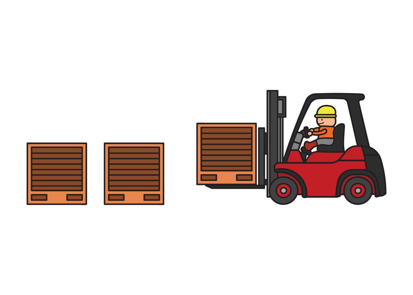 Vector illustration color children construction worker driving forklift