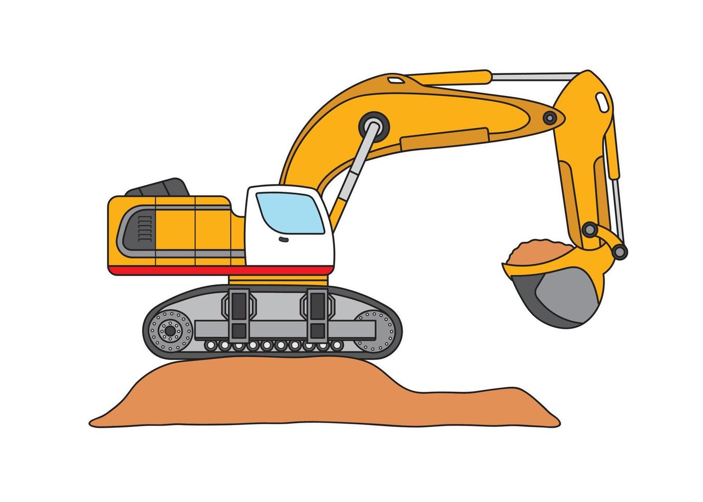 Vector illustration color children construction excavator on top of dirt