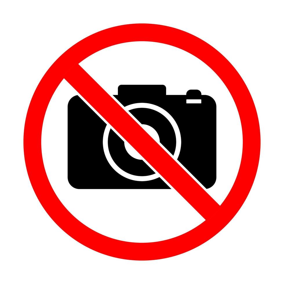 No camera allowed, no video, no photo prohibition sign symbol icon vector illustration