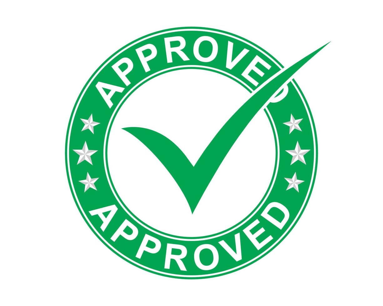 Approved sign with checkmark symbol icon label stamp green round design vector