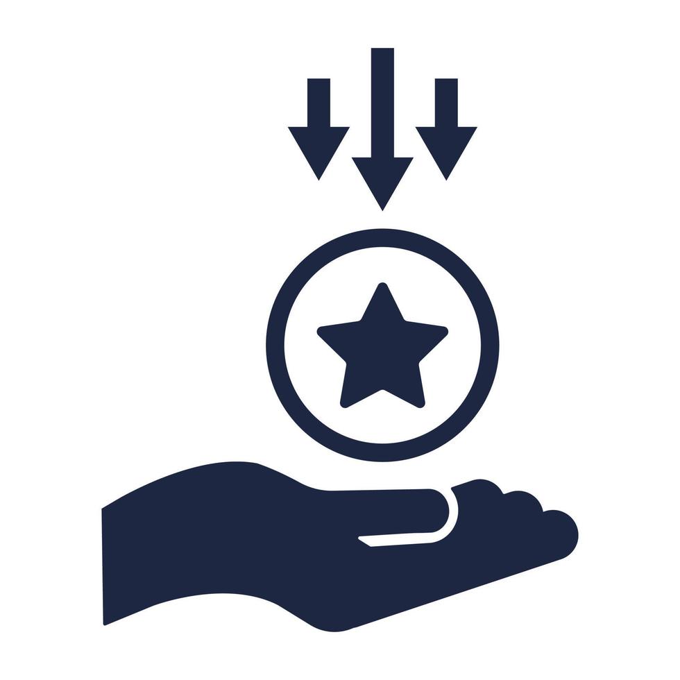 isolate blue and white hand holding star coin icon elements vector
