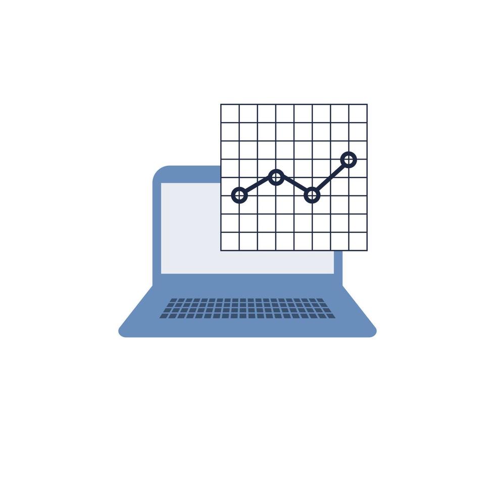 isolate blue and white Investing in laptop stock chart flat icon vector