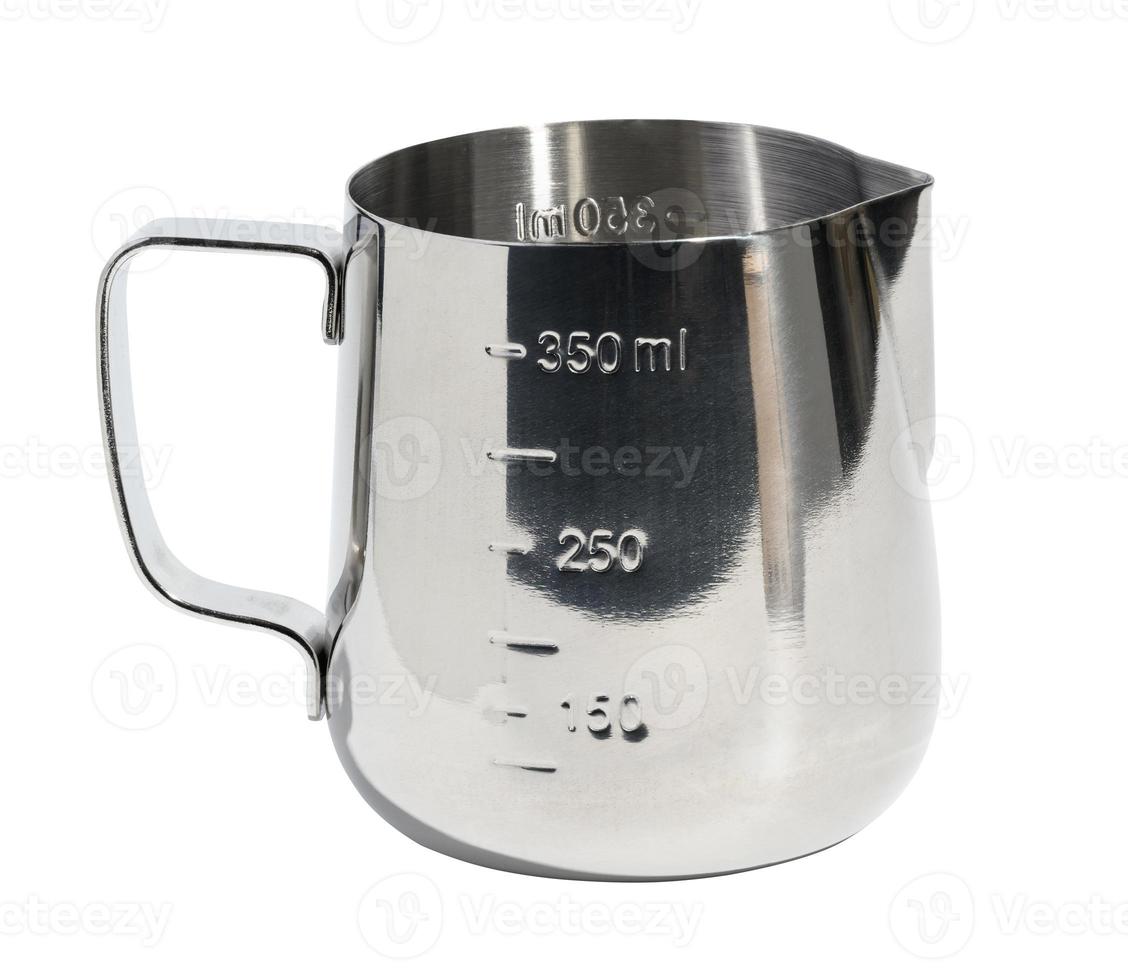 Empty metal milk jug on a white isolated background photo