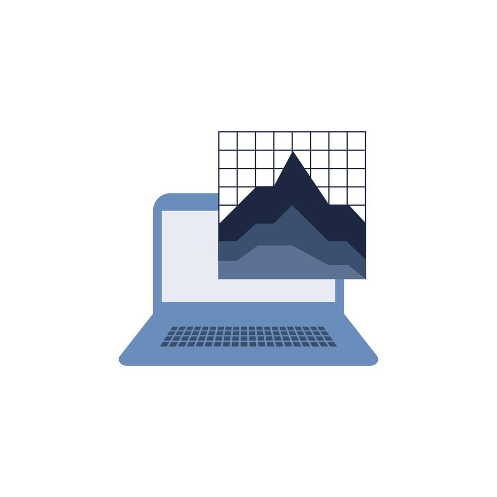 isolate blue and white Investing in laptop stock chart flat icon business icon vector