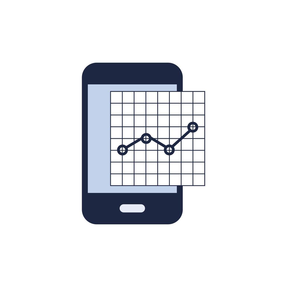 business icon symbol isolate blue and white Investing in mobile stock chart flat icon vector