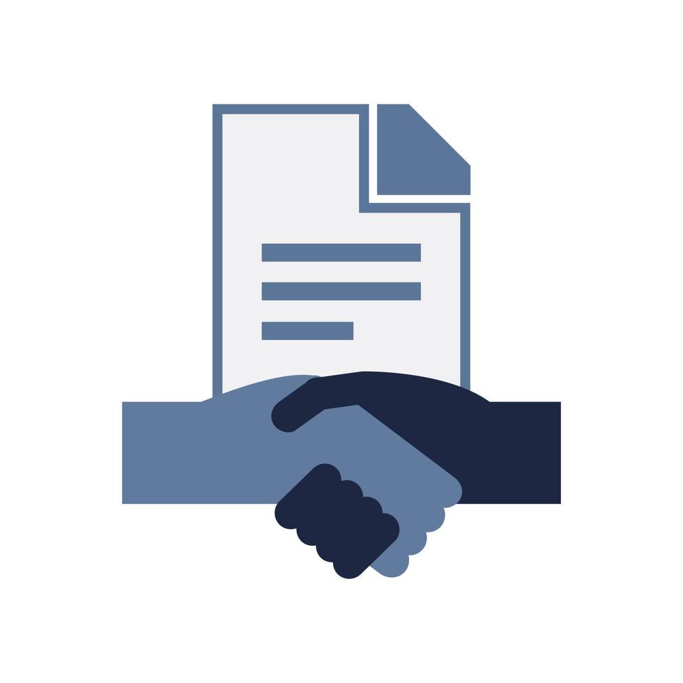 blue and white shake hands with contract icon symbol vector