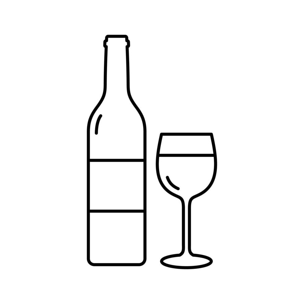 vino botella con vino lentes contorno icono vector