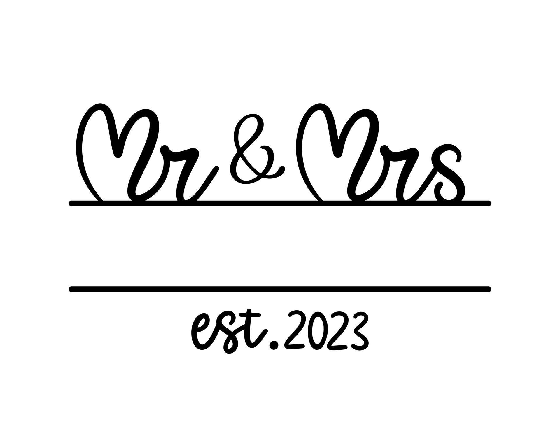 Hand lettering mr and mrs wedding bride groom couple love heart ...