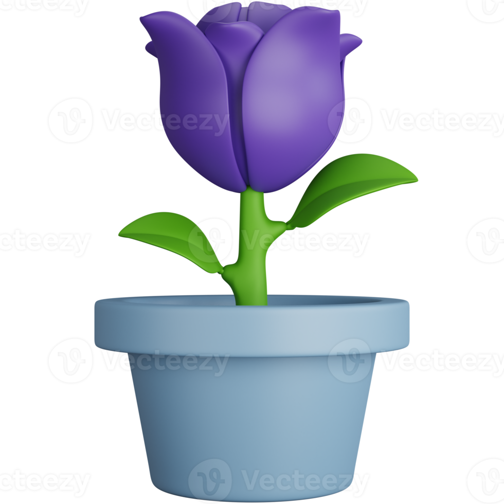 3D Rendering Charming Purple Tulip Flowers Pot Isolated png
