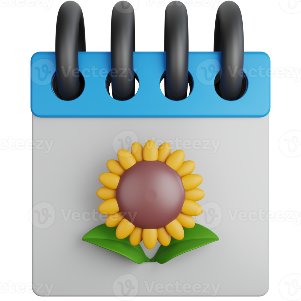 3D Rendering Spring Time Calendar With Sunflowers Isolated png