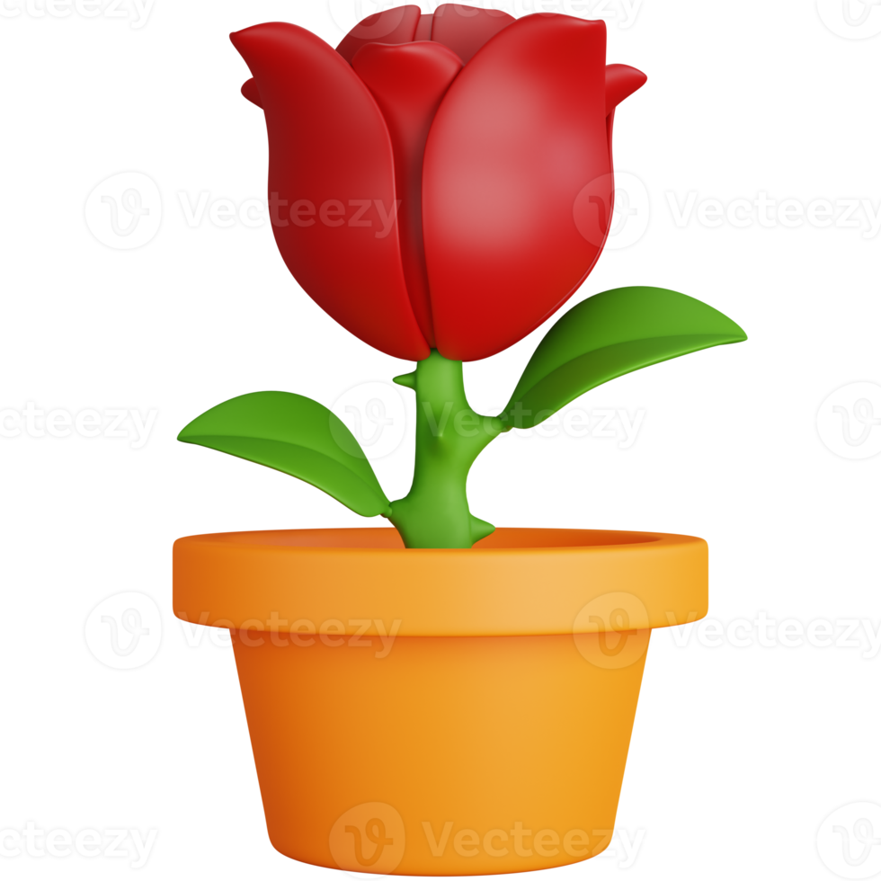 3D Rendering Rose Flower With Pot Isolated png