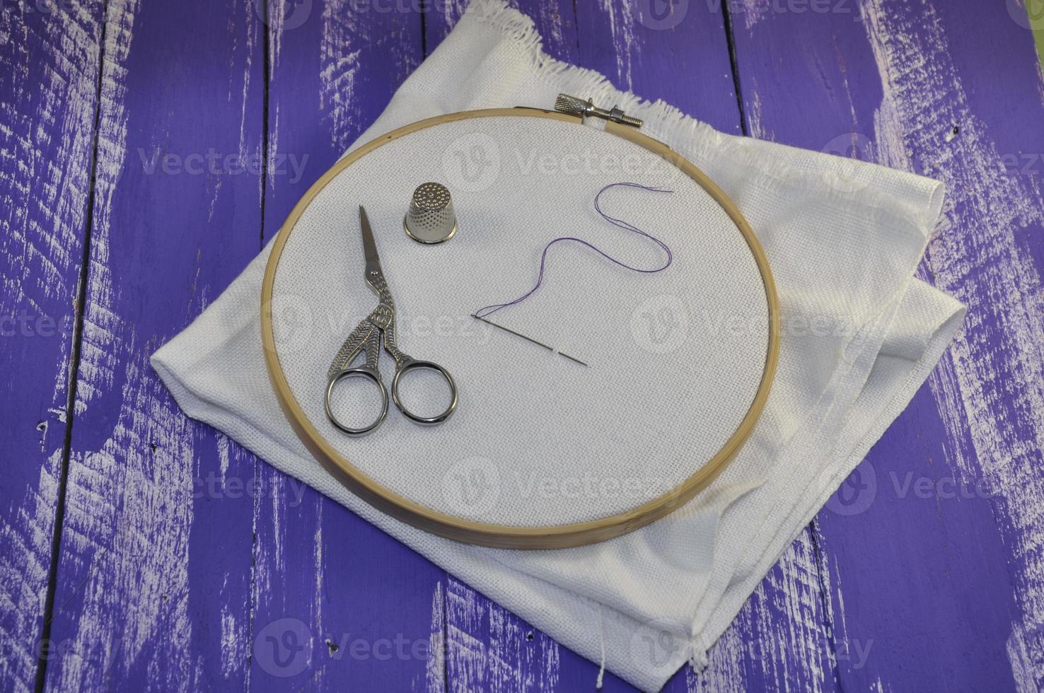 Items for embroidery hoop, fabric photo