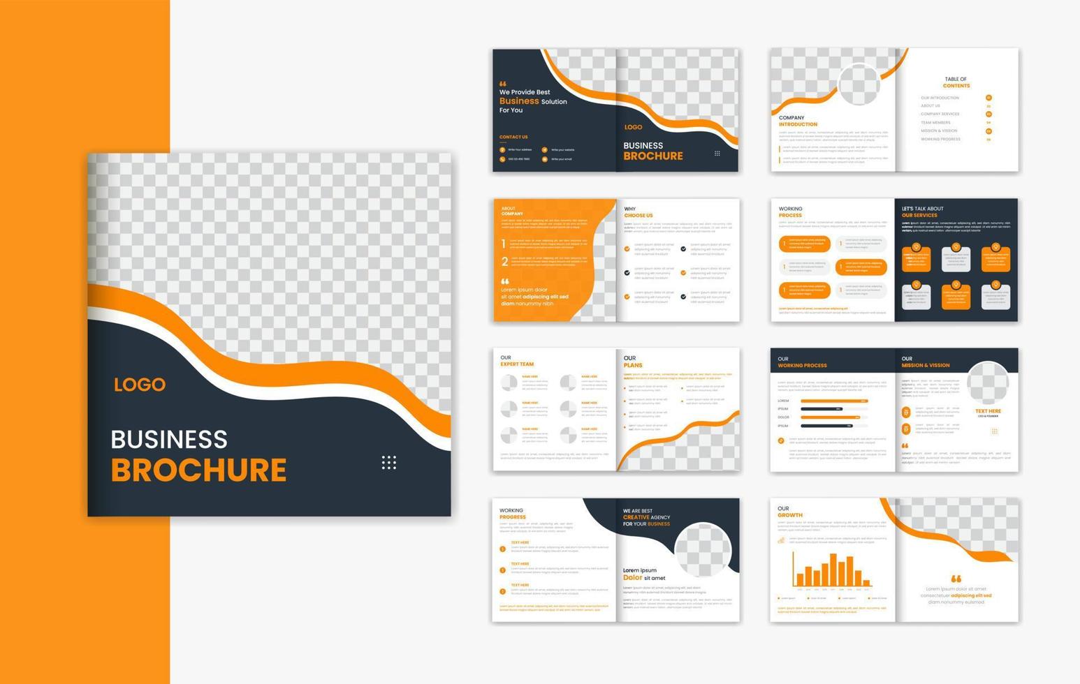 Corporate 16 page square brochure design, business brochure template for annual report vector